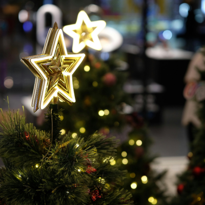 Décoration lumineuse en forme d’étoile sur un sapin de Noël, idéale pour illuminer vos fêtes avec élégance et féérie. decoration-sapin-etoile-lumineuse-noel